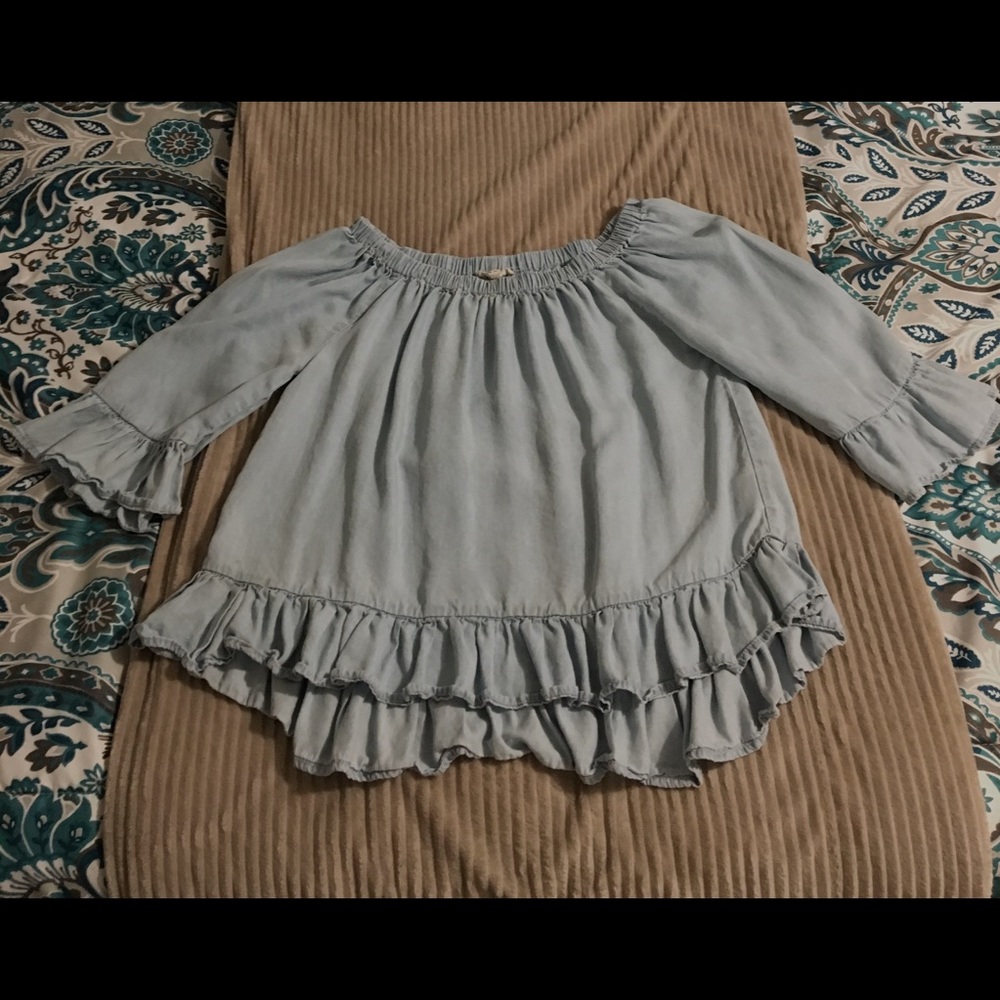 Light blue ruffle off the shoulder top